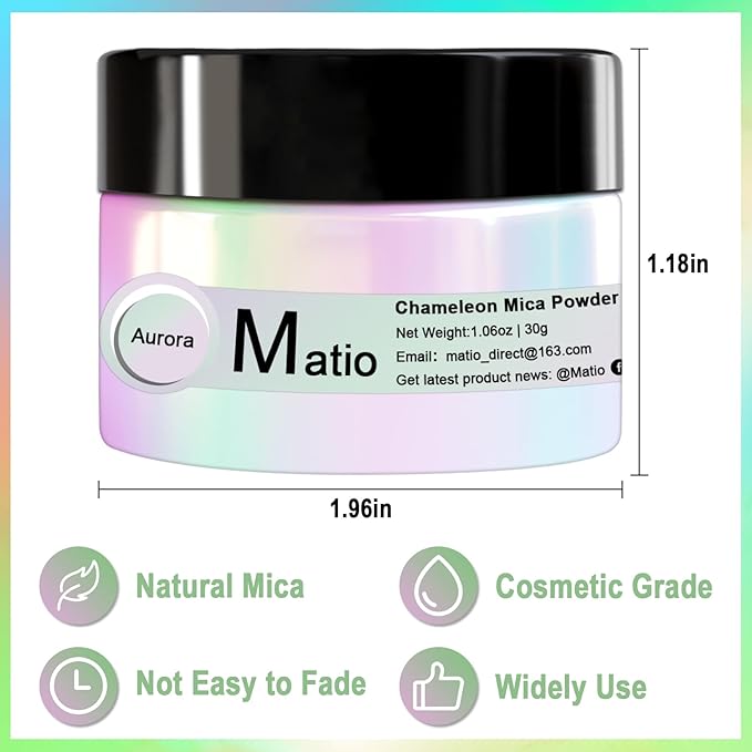 Matio Chameleon Mica Powder, 1.06oz/ 30g Mermaid White Chrome Powder, Pearlescent Effect Color Shift Pigment for Resin Craft, Soap Candle Dye, Nail Art, Makeup, Bath Bomb, Paint, Slime Pigment