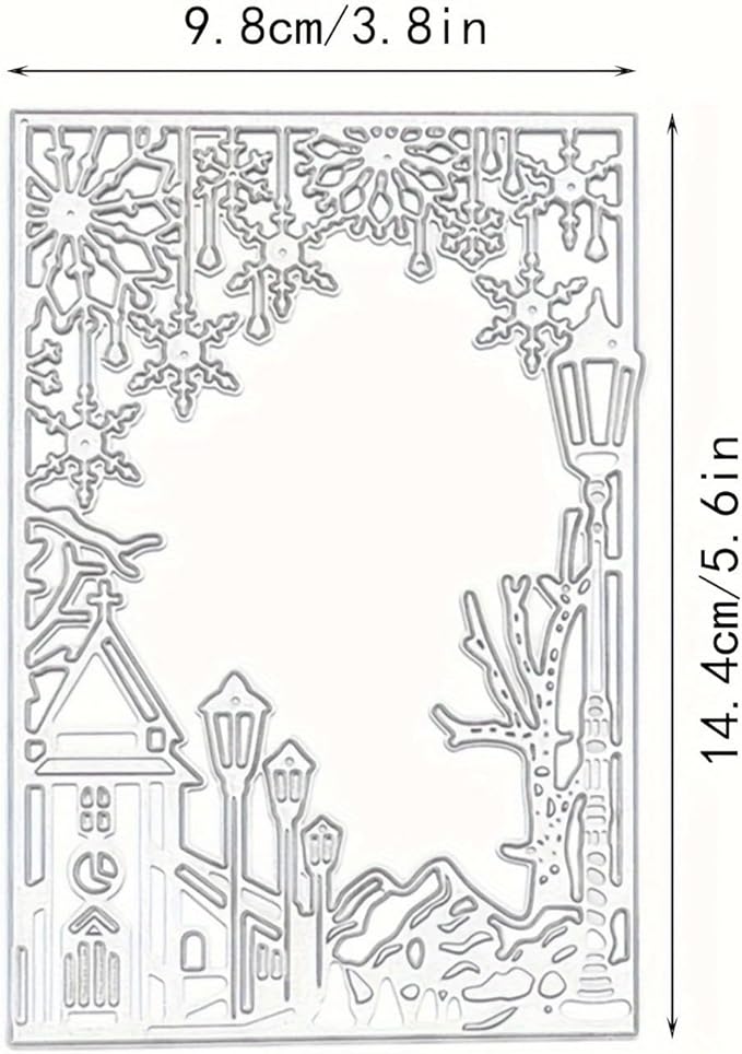 Lapoo Festivals Metal Cutting Die for Scrapbooking - Durable, Cut Stencils for DIY Scrapbook Photo Album Decorative Paper Card, Card Making Supplies, Embossing (Snowflake Street View 3.9 x 5.7 in)