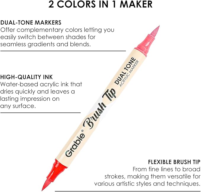 Grabie 72 Colors Acrylic Paint Markers, Soft Brush Tip Acrylic Markers Set, Paint Pens for Wood, Fabric, Canvas, Glass, Stone, Canvas, Rock Painting and DIY Crafts Art Supplies, Set of 36
