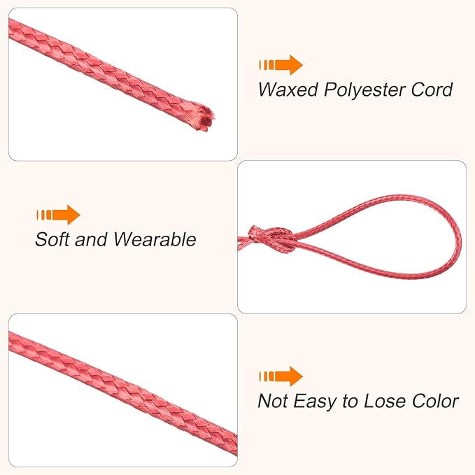 MECCANIXITY Waxed Cord 1mm Waxed Polyester Cord 175 Yard Wax String for Bracelet Making,Necklaces, Beading,Jewelry Making and DIY Crafts(Light Red)