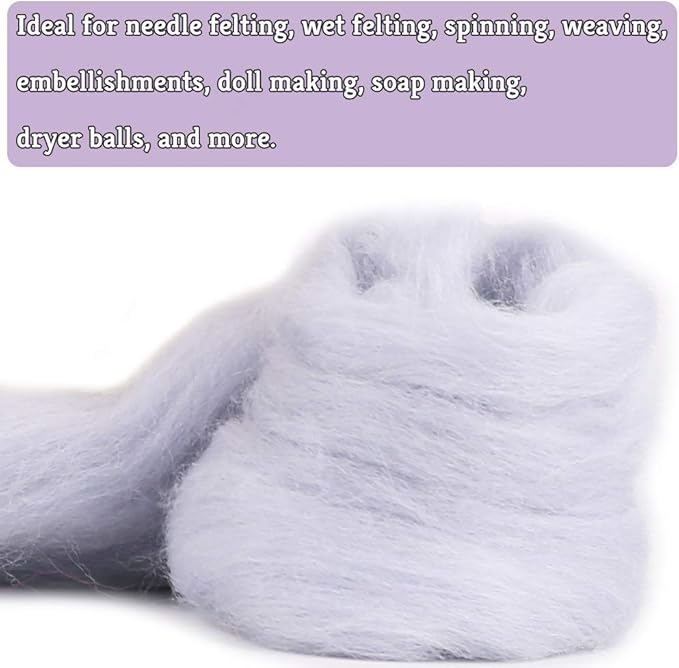 Wool Roving Bulk - 8.82oz Super Wool Chunky Yarn, Wool Roving Top for Needle Felting, Soft Felting Wool Supplies for Hand Spinning, Felting, Blending, Weaving and DIY Craft