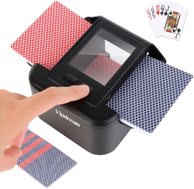 Automatic Card Shuffler for 1-2 Decks, Dual Mode Card Shuffler with USB-C Rechargeable Battery, Card Shuffler & Dealer for UNO, Skip-Bo, Poker, Blackjack, Texas Hold’em, Party & Travel