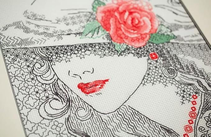 RIOLIS - Mysterious Rose 1887, Cross Stitch Kits 8¼" x 11¾", Cross Stitch Kits for Beginners & Advanced, Crossstitching Kit Adult, Embroidery Counted Stitching Kit