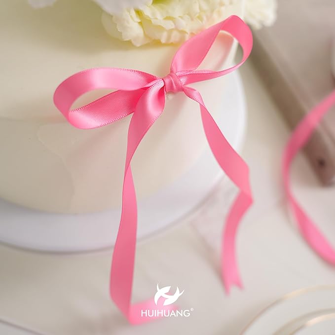 HUIHUANG Hot Pink Satin Ribbon 1/2 inch X 50 Yards Continuous, Double-Faced Satin Pink Ribbon for Gift Wrapping, Bows, DIY Crafts, Flower Bouquet, Bridal Shower Wedding Decor