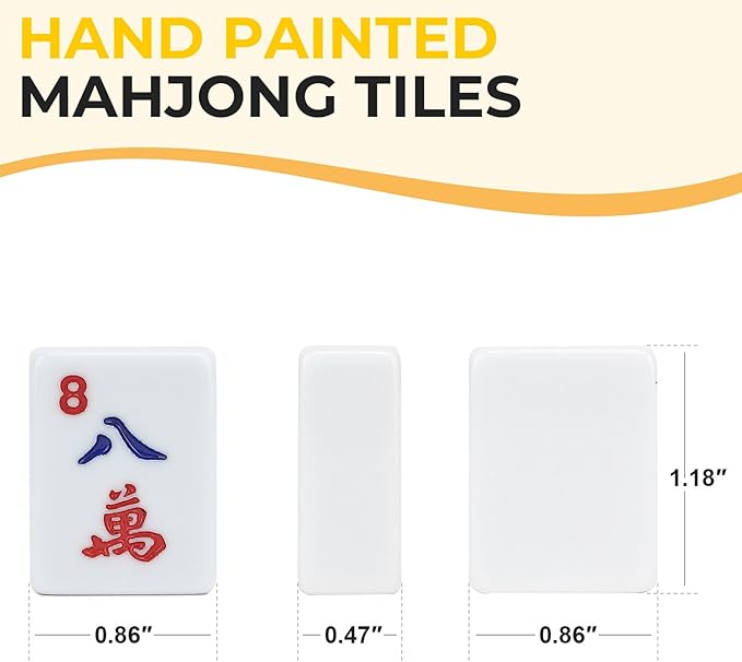 Mahjong Tile Set,166 White Tiles Mahjong Set,4PCS Mahjong Racks with Pushers,Travel Mahjong Set with Flower Carrying Bag