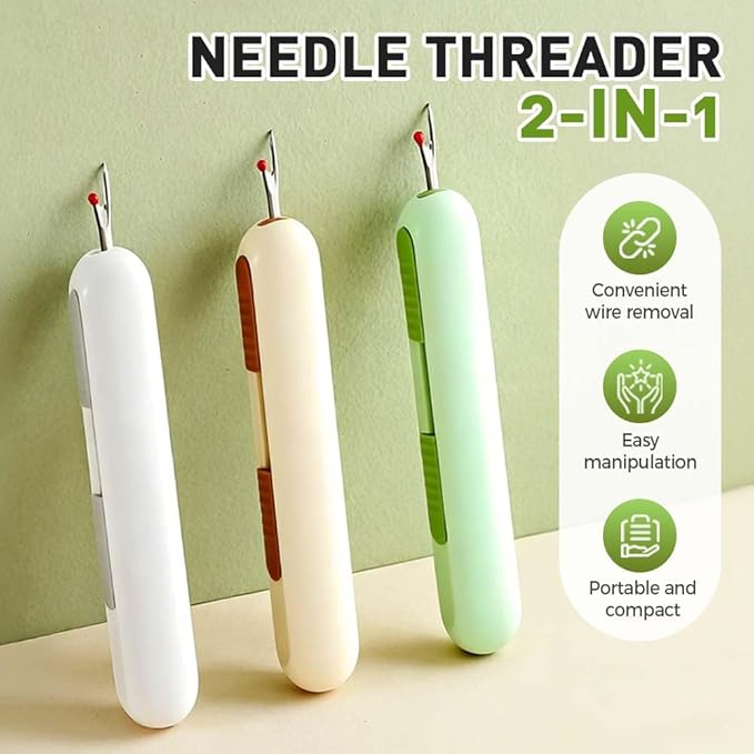 2 in 1 Needle Threader Seam Ripper, Upgraded Sewing Kit Tool for Needle Threading and Seam Removal, Quilting Stitching Supplies for Elderly and Sewing Enthusiasts (Green)