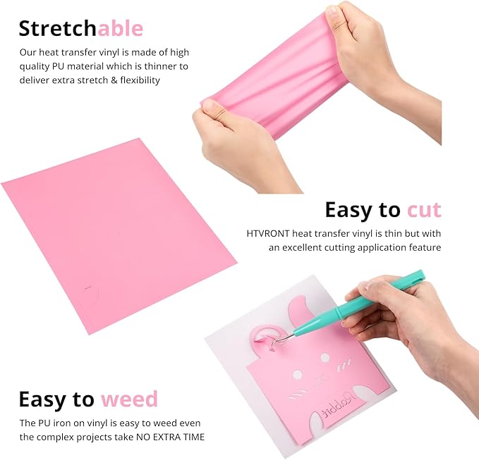 HTVRONT Pink HTV Heat Transfer Vinyl Bundle: 11 Pack 12" x 10" Iron on Vinyl for T-Shirt, Heat Transfer Vinyl for Silhouette Cameo or Heat Press Machine