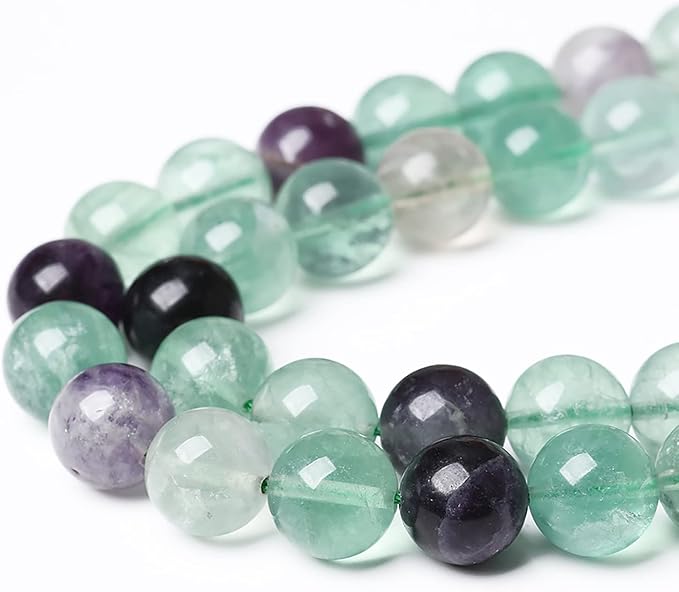 38pcs 10mm Natural Stone Beads Fluorite Gemstone Round Loose Beads for Jewelry Making DIY Bracelet Necklace 15"