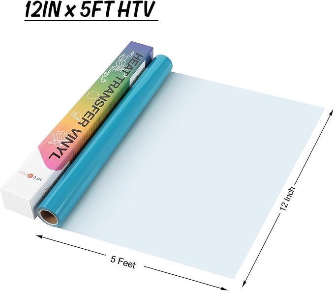 HTVRONT HTV Vinyl Rolls Heat Transfer Vinyl - 12" x 5ft Aqua Blue HTV Vinyl for Shirts, Iron on Vinyl for All Cutter Machine - Easy to Cut & Weed for Heat Vinyl Design (Aqua Blue)