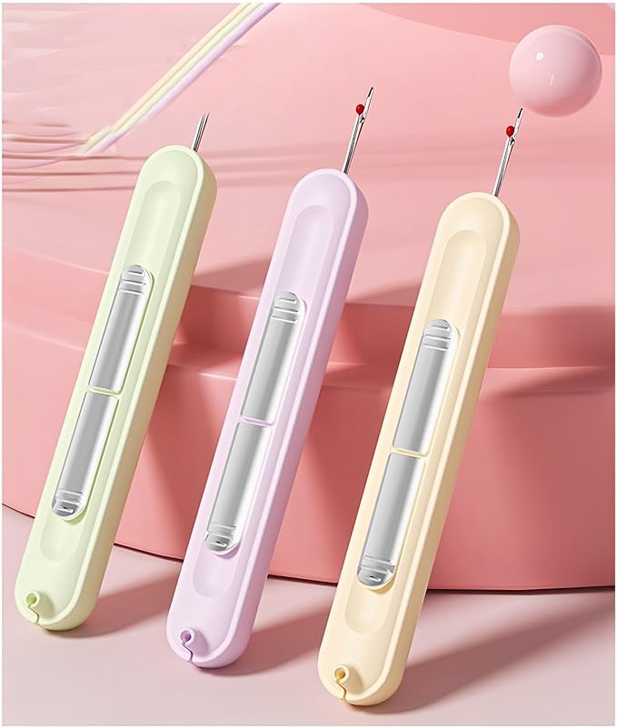 Upgraded 2 in 1 Automatic Needle Threaders Seam Ripper,Quilting Supplies Sewing Kit,Quick Sewing Machine Loop Needle Threaders (2PCS-Yellow)