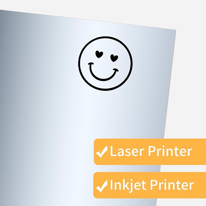 Silver Printable Sticker Paper, 20 Sheets Printable Silver Sticker Paper, Laser/Inkjet Printing-Letter Size (8.5" x 11")