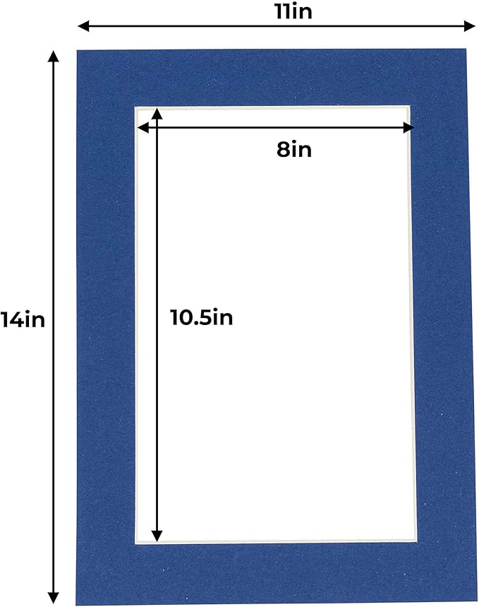11x14 Mat for 8.5x11 Photo - Precut Bottle Blue Picture Matboard for Frames 11 x 14 Inches - Bevel Cut to Display Art 8.5 x 11 Inches - Acid Free Pack of 25 MATS with Backing Boards & Clear Bags