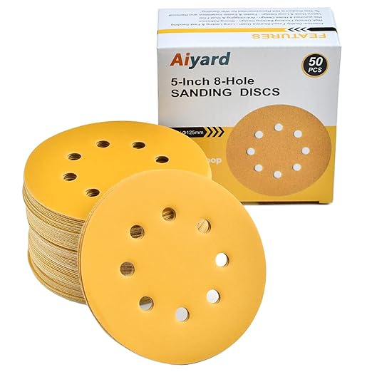 5-Inch 8-Hole Hook and Loop Sanding Discs 600-Grit Random Orbit Sandpaper, 50-Pack