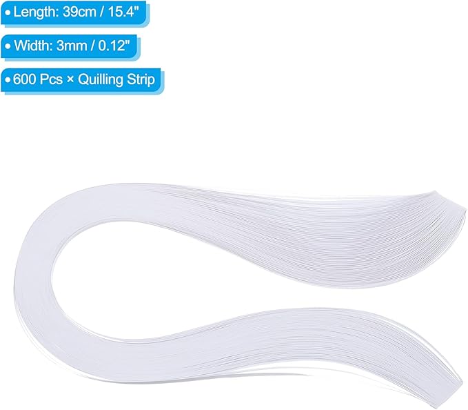 PATIKIL 600pcs Quilling Strips Paper 1/8"(3mm) 39cm Origami Paper Quilling Strip for Art DIY Hand Craft Christmas, White