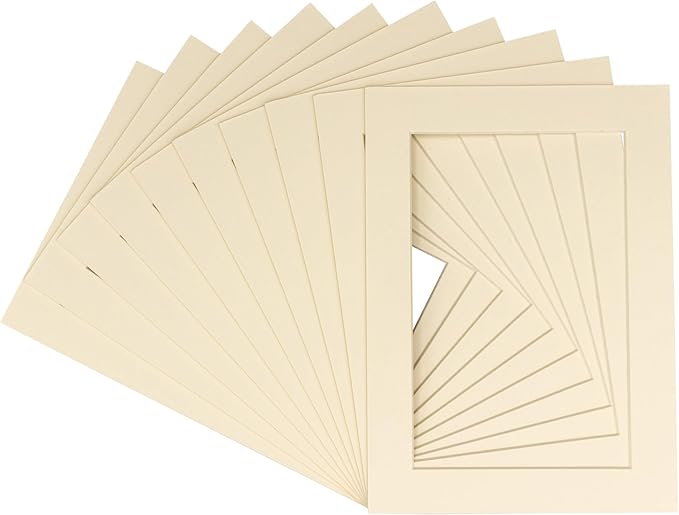 5.5x8.5 Mat for 8.5x11 Frame - Precut Mat Board Acid-Free Textured Cream 5.5x8.5 Photo Matte For a 8.5x11 Picture Frame, Matboard for Family Photos, Show Kits, Art, Picture Framing, Pack of 10 Mats