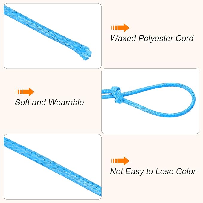 MECCANIXITY Waxed Cord 1mm Waxed Thread 87 Yard Wax String Leather Cord for Bracelet Making, Necklaces, Beading, Jewelry Making and DIY Crafts(Blue)
