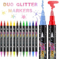 24 Colors Dual-tip Watercolor Markers, 12 Pack Glitter Brush Markers, Water-based Ink Sparkle Pen,Glitter Paint Pens for Adults Coloring,DIY Crafts,Doodle Writing, Art Crafts Gifts