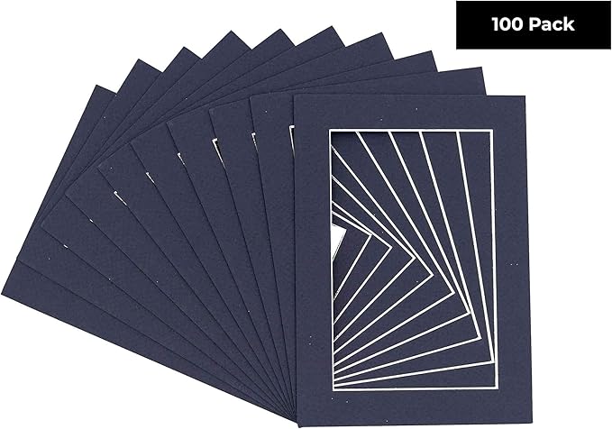 5x7 Mat for 8.5x11 Frame - Precut Mat Board Acid-Free Show Kit with Backing Board, and Clear Bags Navy 5x7 Photo Matte Made to Fit a 8.5x11 Picture Frame Matboard for Framing, Pack of 100 Mats