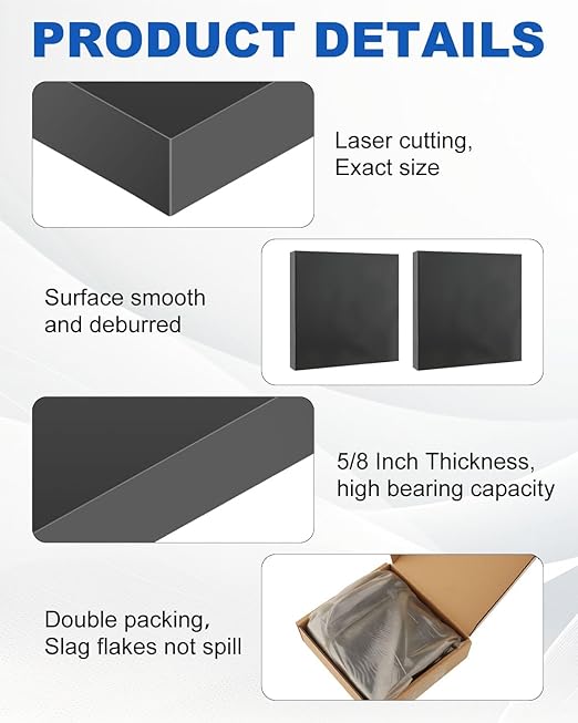 Rocaris Hot Rolled Steel Plate 5/8" x 4" x 4", Pack of 2, Weldable Steel Sheet Metal for Auto Body Repair, DIY Projects, Industrial Support