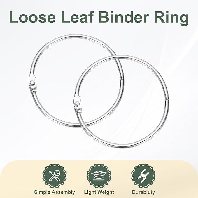 PATIKIL 2.2" x 2.4" Loose Leaf Binder Rings, 30 Pcs Metal Book Rings Nickel Keychain Ring for Paper Index Cards Flash Card Notebook Rings Office Home Book Binder, Silver Tone