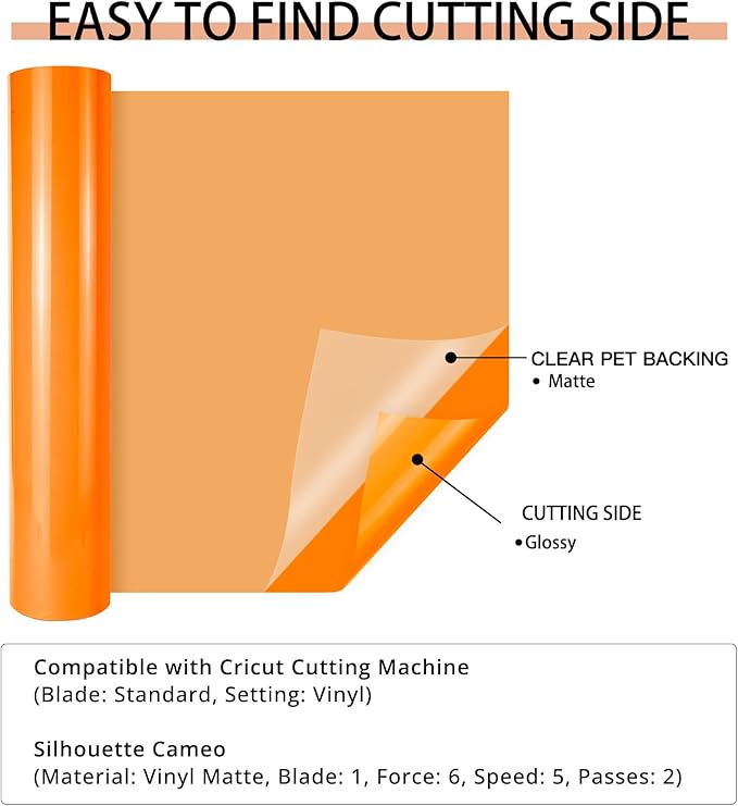 HTVRONT Orange Permanent Vinyl, 12" x 40 FT Adhesive Permanent Vinyl Roll for All Cutting Machine, Silhouette, Cameo Cutters, Signs, Scrapbooking, Craft, Die Cutters (Glossy Orange)