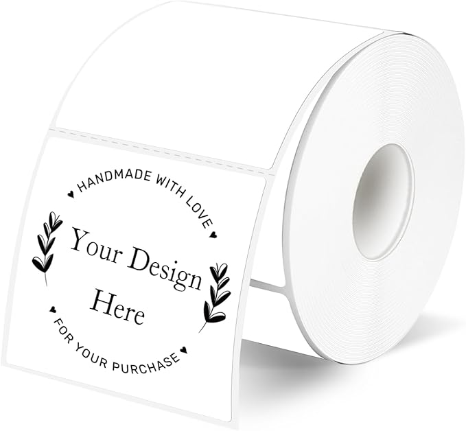 White Square Thermal Labels Stickers 2" x 2", Self-Adhesive Waterproof Square Direct Thermal Labels Stickers, Perforation Line Design