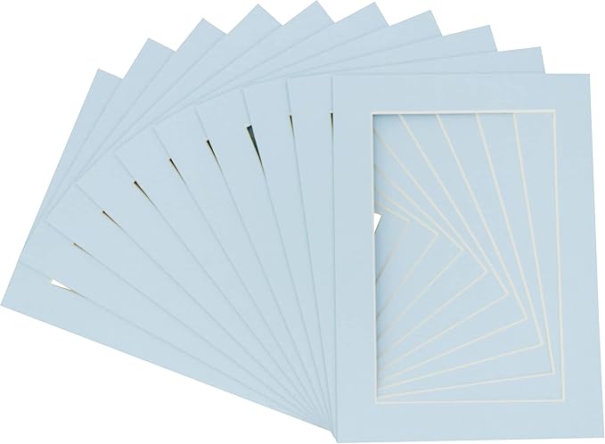 5x7 Mat for 8.5x11 Frame - Precut Mat Board Acid-Free Baby Blue 5x7 Photo Matte Made to Fit a 8.5x11 Picture Frame, Premium Matboard for Family Photos, Show Kits, Art, Picture Framing, Pack of 25 Mats