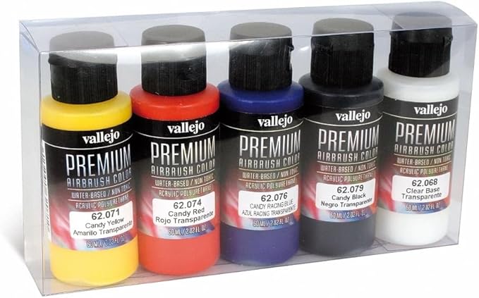 Vallejo - Premium Color Set Candy Colors | Water-Based Multi-Surface Pigments | Transparent Finish | Acrylic Professional Airbrushing Kit | 5 Bottles x 60 ml. (2.02 fl.oz.)