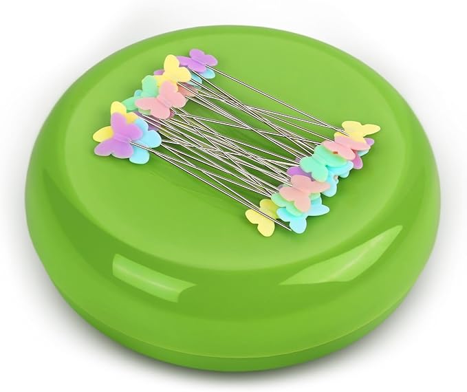 Oukitoymer Magnetic Pin Cushion with 100pcs Butterfly Head Straight Pins, Bobby Pin Holder for Sewing, Magnet Needle Cushion, Paper Clip Collector, Secure Pin Storager, Sewing & Quilting Accessories
