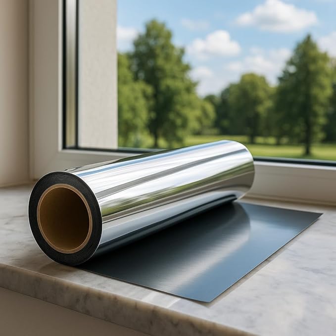 Rockrose Professional Window Tint for Home – One Way Privacy Window Film for Home Offices Heat Blocker Reflective Adhesive Mirror Tint with 99% UV Block – Black-Silver 30in x 100FT