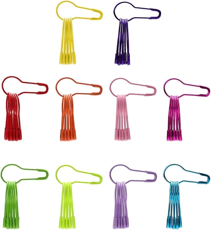 Colorful Metal Knitting Pins Stitch Markers Pear Shape Safety Pins for Sewing Clothing DIY Craft Making with Storage Box Knitting Counter Crochet Needle Clip Ring(10 colors-500pcs)