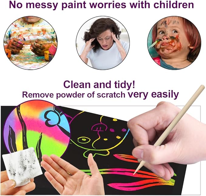 FUNNYB&G Rainbow Scratch Paper Art for Kids - 100 Pcs Magic Rainbow Scratch Paper Off Set Scratch Easter Crafts Arts Supplies Kits Pads Sheets for Party Games Halloween Christmas Birthday Gifts