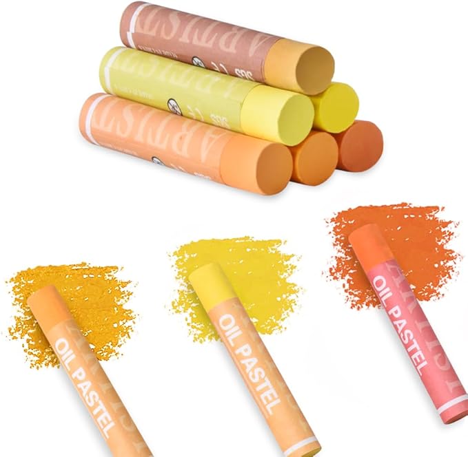 Mifuner Soft Oil Pastels Set (6 Sticks,6 Colors),Colors Heavy Oil Pastels Vibrant and Creamy,Pastel Art Supplies for Artists,Gallery Oil Painting Stick,Beginners,Adult Art Drawing Yellow