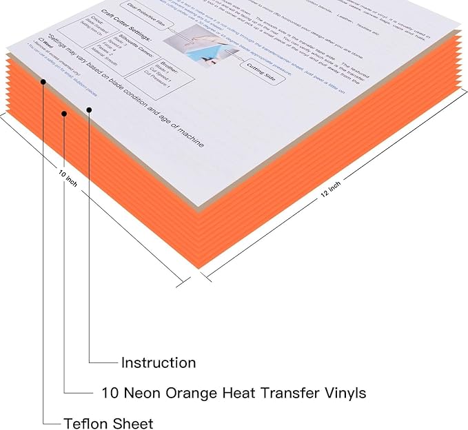 JANDJPACKAGING Neon Orange Heat Transfer Vinyl HTV for T-Shirts 12"x10" 10 Pack Iron on Vinyls (Neon Orange)