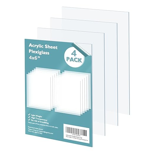 Egofine Plexiglass Sheets Acrylic Sheets 4 Pack of 4x6’’ 0.04 Thick Clear Plastic Cast Transparent Plexi Glass for Crafting Projects, Replacement Picture Frame Glass, DIY Display, Easy to Cut