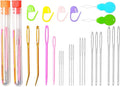 Hekisn 45Pcs Large Eye Blunt Yarn Needles kit, Assorted Sizes Bent Tapestry Darning Needle, Sewing Needles with Needle Threaders & Stitch Markers for Knitting Crochet (Orange&Red)