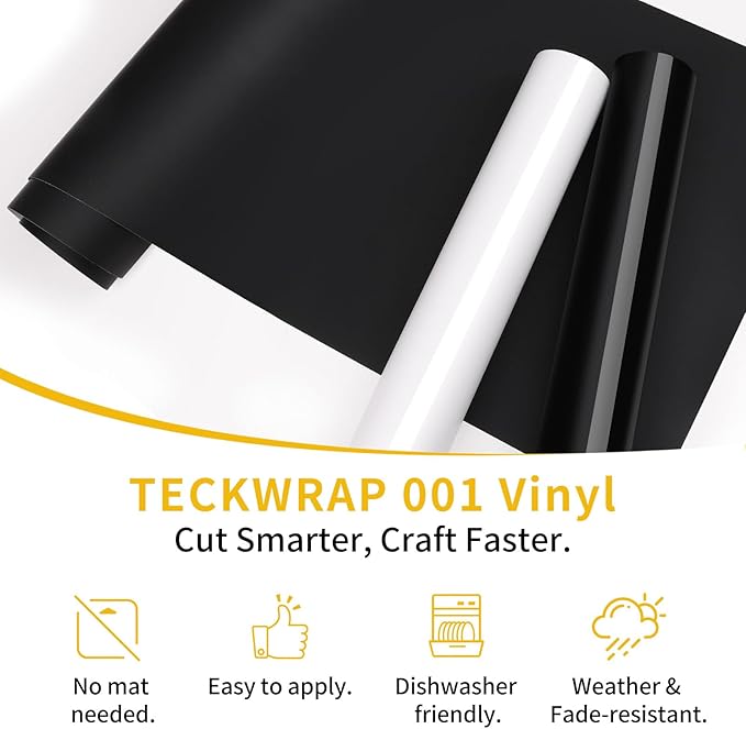 TECKWRAP Smart Permanent Vinyl, (13in x 14ft) - Adhesive Craft Vinyl - Matless Cutting & Easy to Apply for DIY Decal Projects with Maker 3 / Explore 3 Machines, Matte Black