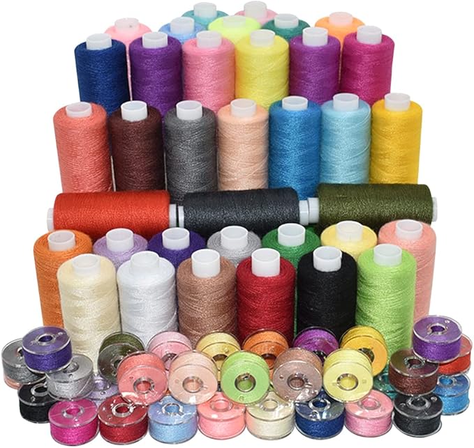 72Pcs 36 Colors Sewing Thread Set with Matching Prewound Bobbin Threads and Case, 550 Yards per Polyester Thread, Popular Colors for Hand & Machine Sewing