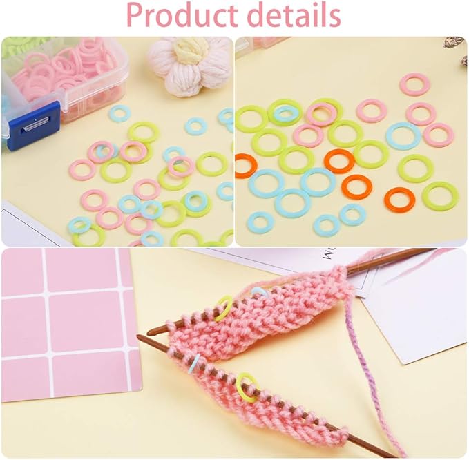 LUNARM 380 Pieces Colorful Knitting Stitch Markers Rings, Stitch Markers Rings(S/M/L) with Portable Storage Box for Sewing DIY Knitting Handcrafts