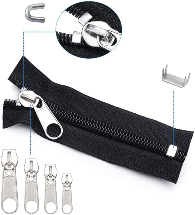 EuTengHao 169Pcs Zipper Repair Kit Zipper Replacement Zipper Pull Rescue Kit with Zipper Install Pliers Tool and Zipper Extension Pulls for Clothing Jackets Purses Luggage Backpacks (Silver and Black)