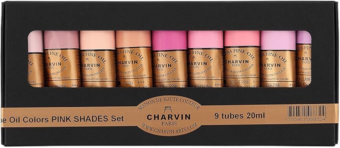 Charvin Extra Fine Professional Artist Oil Paint Set of 9 Shades of Pink - 20ml - Triple-Milled for Smoothness, Rich Texture, Poppy Oil-Based, Light-Fast, Handmade Oil Color Paints for Professionals