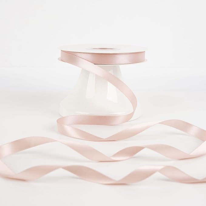 HUIHUANG Rose Gold Satin Ribbon 1/2 inch X 50 Yards Continuous, Rose Gold Pink Double-Faced Satin Ribbon for Gift Wrapping, Bows, DIY Crafts, Flower Bouquet, Wedding Decor, Christmas Decoration