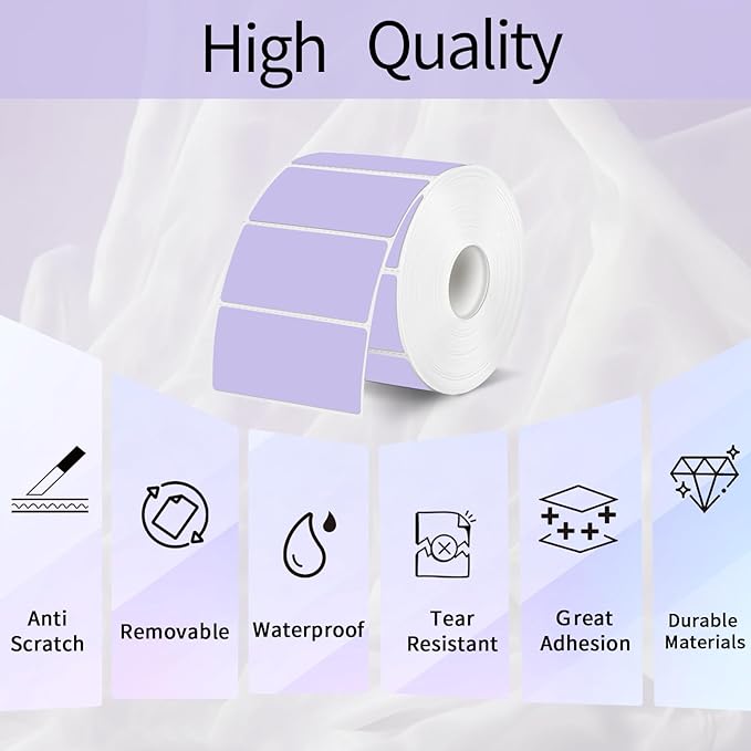 2x1 Inch Thermal Labels, Purple Thermal Printer Stickers, Waterproof Self-Adhesive Shipping Label Printer Sticker for Barcode, Name, Address, 300 Labels/Roll