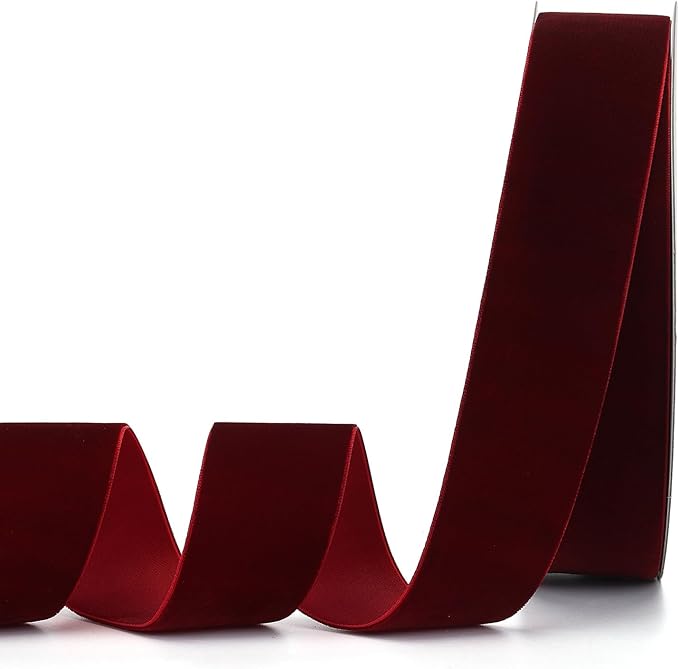 Burgundy Velvet Ribbon,1-1/2"W x 20Yd Single Face,Great for Gift Wrapping,Hair Bows,Handmade Craft and Christmas,Wedding Decoration (1-1/2" Burgundy)