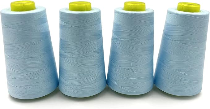 Tortoise 4 Cones of 3000 Yards Each Spool Thread for All Purpose, Serger, Overlock, Quilting, Sewing Machine - 100% Polyester - Light Blue