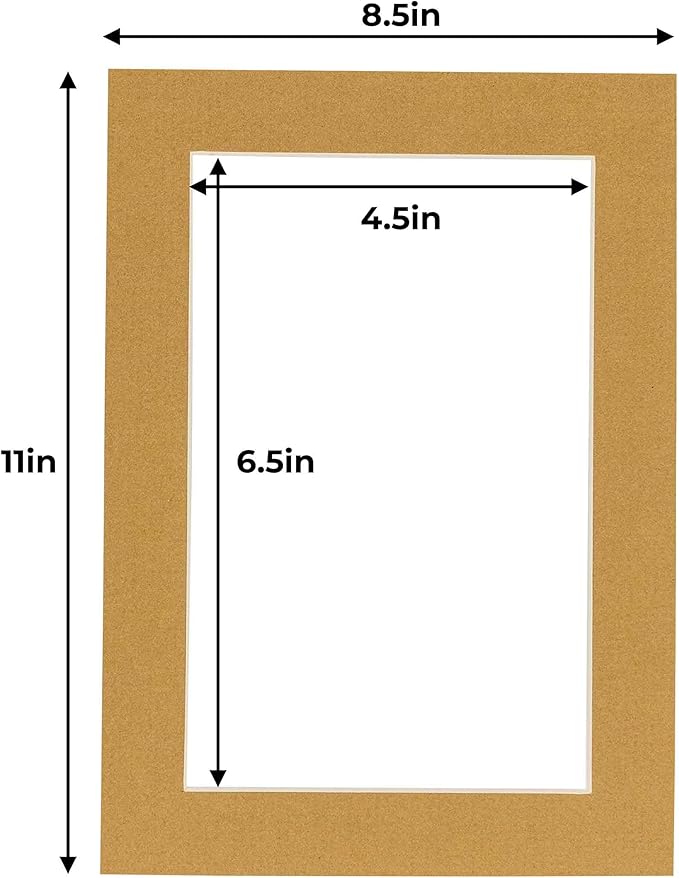 5x7 Mat for 8.5x11 Frame - Precut Mat Board Acid-Free Rattan Beige 5x7 Photo Matte For a 8.5x11 Picture Frame, Premium Matboard for Family Photos, Show Kits, Art, Picture Framing, Pack of 25 Mats