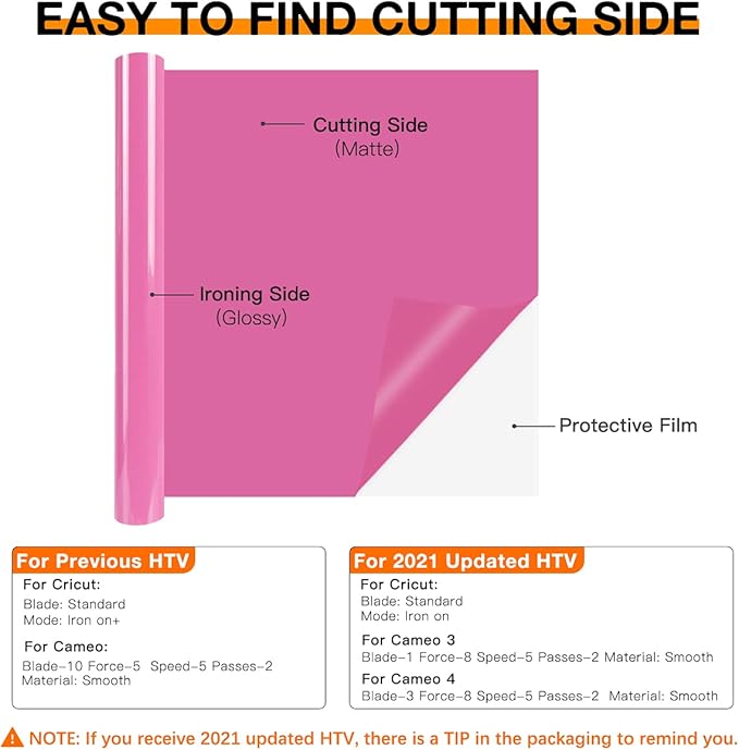 HTVRONT HTV Vinyl Rolls Heat Transfer Vinyl - 12" x 8ft Pink HTV Vinyl for Shirts, Iron on Vinyl for All Cutting Machine - Easy to Cut & Weed for Heat Vinyl Design (Pink)