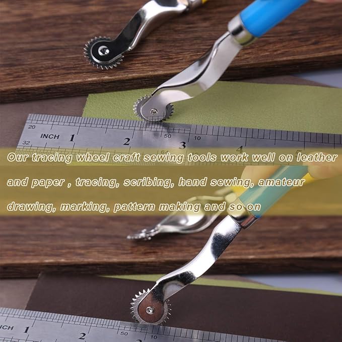 LUNARM 2 Pcs Tracing Wheel Sewing Tool, Plastic Handle Needle Point Tracing Wheel, Random Color Tracing Wheel Sewing Tool, Professional Stitch Marking Spacer for Arts and Leather Crafts