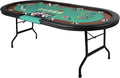 Upgrade 84" Folding Poker Table, 10 Players Oval Card Table with Stainless Steel Cup Holders and Padded Rails, Casino Leisure Felt Surface Texas Hold 'em Poker Table, Green