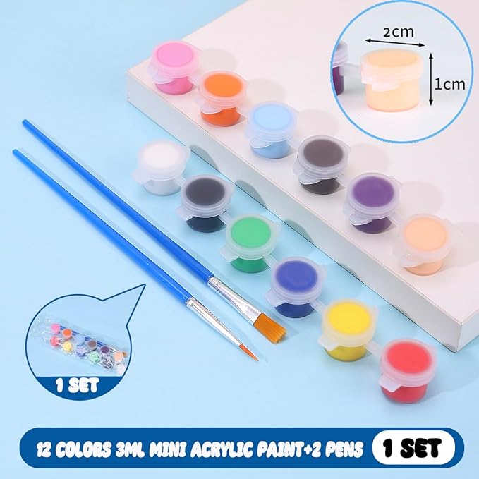 40 Pack Mini Acrylic Paint Set, 12 Colors Washable Paint Strips for Kids & Adults - Includes 80 Brushes, 480 PCS kids Paint Kits for Easter Eggs, Birthday, Classroom Party，school supplies